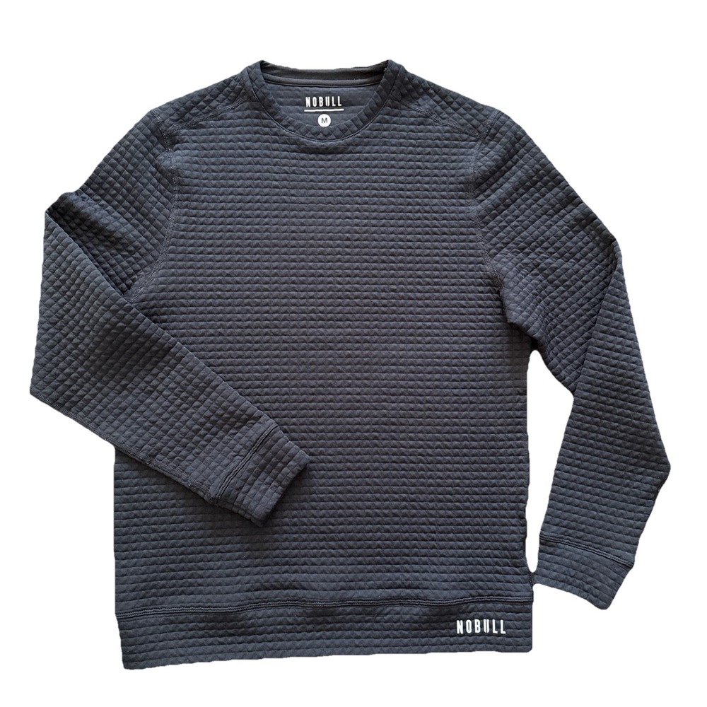 NOBULL Sweatshirt Men Medium Black Quilted Waffle Crewneck Pullover